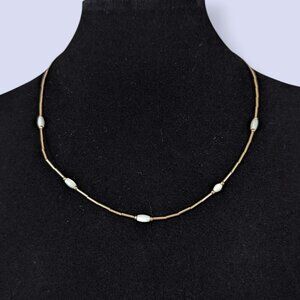 V. Dainty Pearl & Gold Tone Necklace